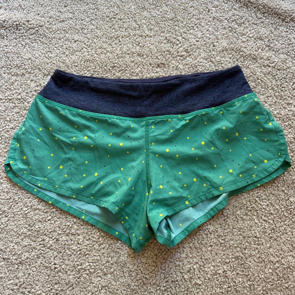 Rabbit Catch Me If You Can Running Shorts Teal Navy Polka Dot Splatter Size S